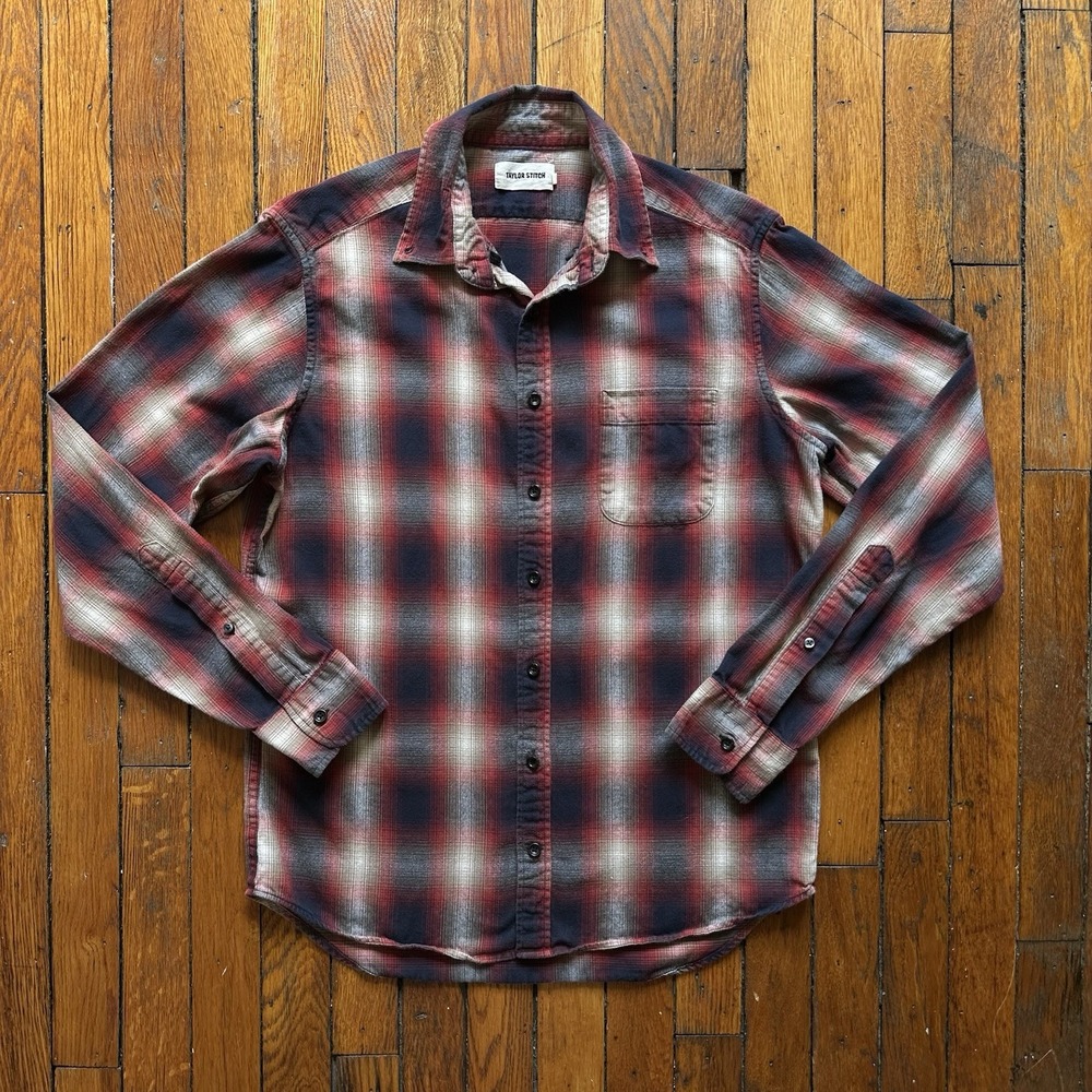 Taylor Stitch Shadow Plaid Button Down‎ Shirt Men 40 Medium Red Black Western